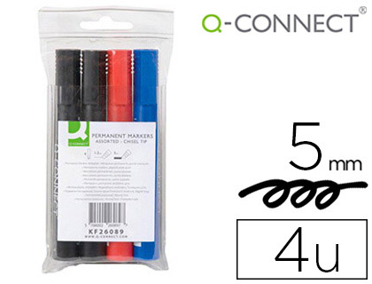 4 rotuladores Q-Connect tinta colores punta biselada